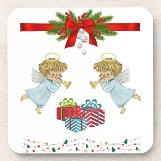 天使を使ったクリスマスデザイン コースター (正面)