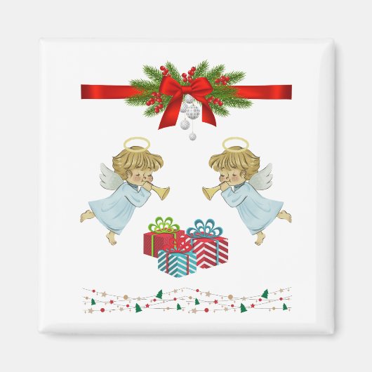 天使を使ったクリスマスデザイン マグネット (正面)