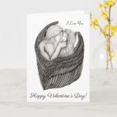 天使キスをする、白黒デザイン カード (黄色い花)