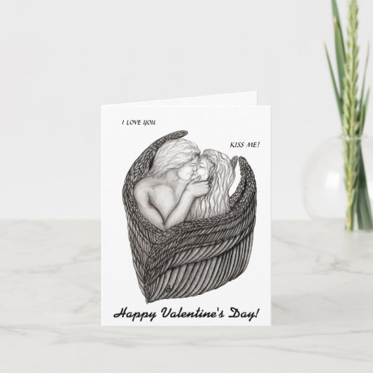 天使キスをする、白黒デザイン シーズンカード (正面)