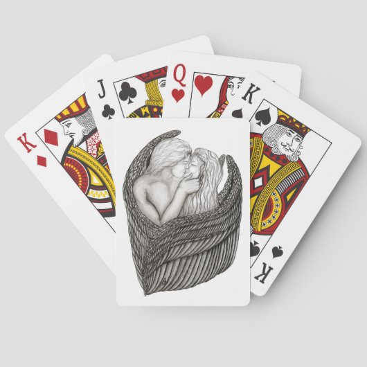 天使キスをする、白黒デザイン トランプ (裏面)