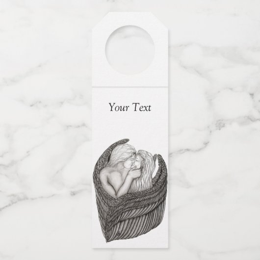 天使キスをする、白黒デザイン ボトルネックタグ (正面)