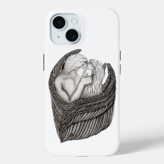 天使キスをする、白黒デザイン Case-Mate iPhoneケース (裏面)
