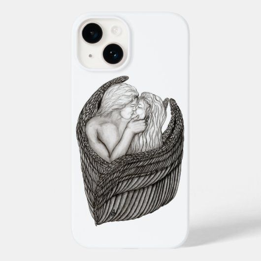 天使キスをする、白黒デザイン Case-Mate iPhoneケース (裏面)