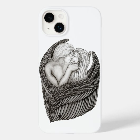 天使キスをする、白黒デザイン Case-Mate iPhoneケース (裏面)