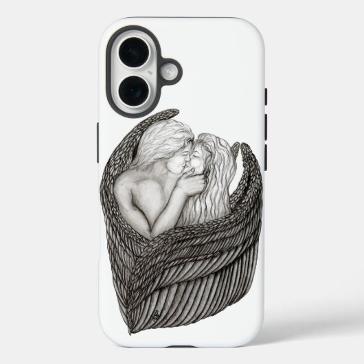 天使キスをする、白黒デザイン Case-Mate iPhoneケース (裏面)