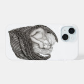 天使キスをする、白黒デザイン iPhone 15ケース (裏面横)