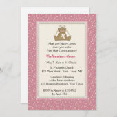 天使クマ、ピンクの白いデイジー宗教招待状 招待状 (正面/裏面)