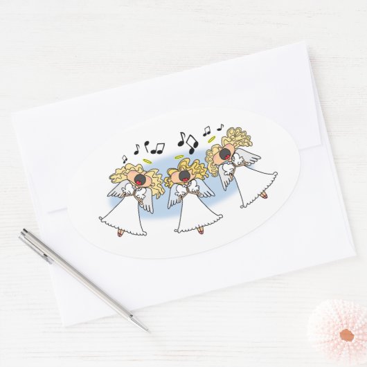 天使ステッカーの漫画の合唱団 楕円形シール (封筒)