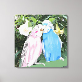 天使トランペットに対するピンクとブルーのブディーズ キャンバスプリント