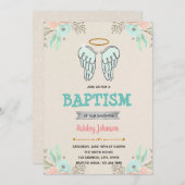 天使バプテスマの誕生日テーマパーティーの招待 招待状 (正面/裏面)