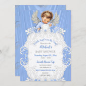 天使ベイビーブルーシルバーライトスキントーン招待状 招待状 (正面/裏面)