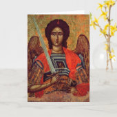 天使ミハエル、ギリシャ語、18世紀のアイコン カード (黄色い花)