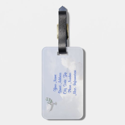 天使及びイエス・キリストの信頼はそれなしでは起点に去りません ラゲッジタグ (裏面縦)