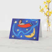 天使及び月-挨拶状/notecard --を主演して下さい カード (黄色い花)