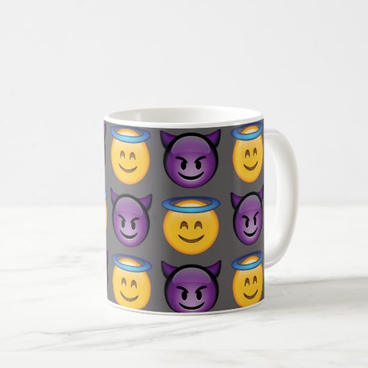 天使対悪魔のEmojiパターン コーヒーマグカップ (正面右)