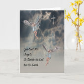 天使空白の付き宗教的ノートカード カード (黄色い花)