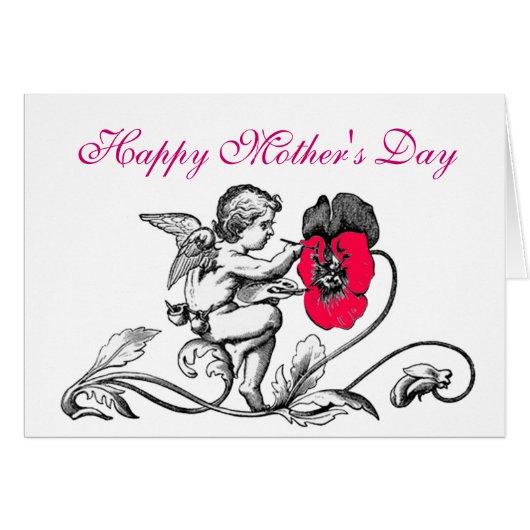 天使絵画のピンクの花の母の日 (正面横)