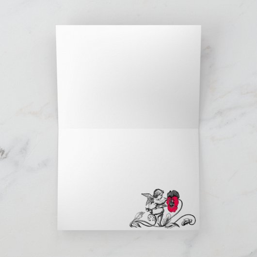 天使絵画のピンクの花モノグラム ノートカード (内部)