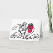 天使絵画のピンクの花モノグラム ノートカード (正面)