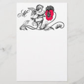 天使絵画のピンクの花モノグラム 便箋 (正面)