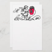 天使絵画のピンクの花モノグラム 便箋 (正面/裏面)