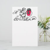 天使絵画のピンクの花モノグラム 便箋 (スタンド正面)