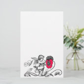 天使絵画のピンクの花モノグラム 便箋 (スタンド正面)