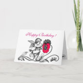 天使絵画のピンクの花誕生日 カード (正面)