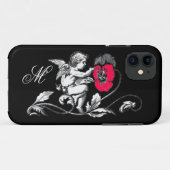 天使絵画のピンクの花,モノグラム,黒 Case-Mate iPhoneケース (裏面(横))