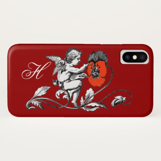 天使絵画の赤い花，モノグラム，赤 Case-Mate iPhoneケース (裏面(横))