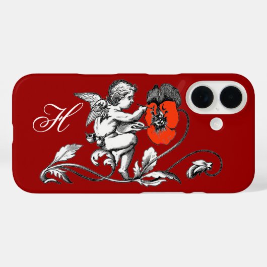 天使絵画の赤い花，モノグラム，赤 Case-Mate iPhoneケース (裏面 (横))