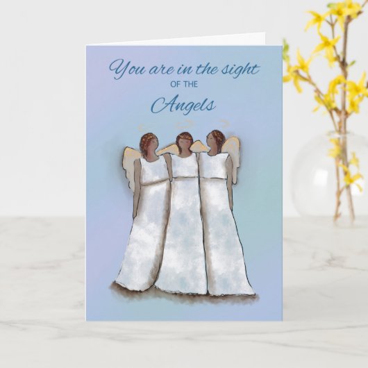 天使考えるの見る前で宗教的な天使たち カード (黄色い花)