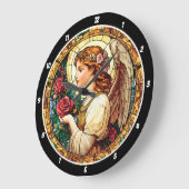 天使開花ステンドグラスフローラ ラージ壁時計 (傾斜)