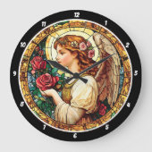 天使開花ステンドグラスフローラ ラージ壁時計 (正面)