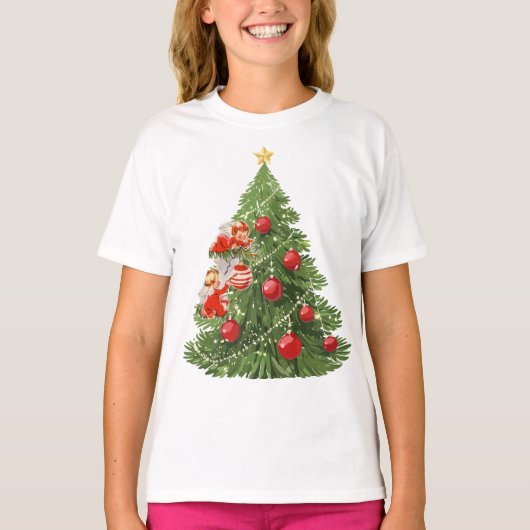 天使飾のクリスマスツリー Tシャツ (正面)