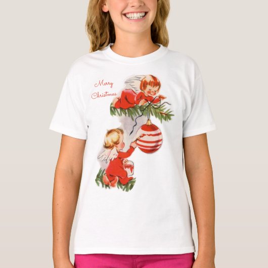 天使飾のクリスマスツリー Tシャツ (正面)