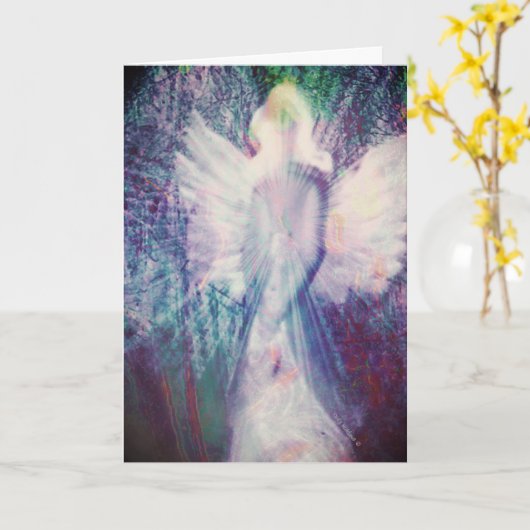天使 エーテル パープル インディゴ グリーティングカード カード (黄色い花)