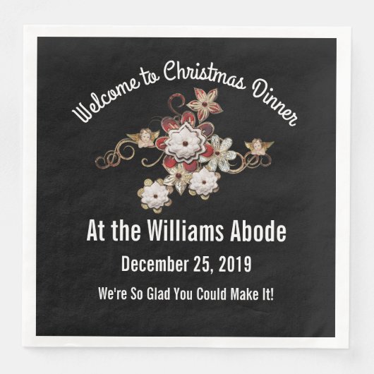 天使、宝石、きらめく花ポップ・アートの黒 (正面)