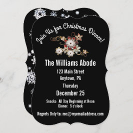 天使、宝石、花きらめくびらクラシックブラック 招待状