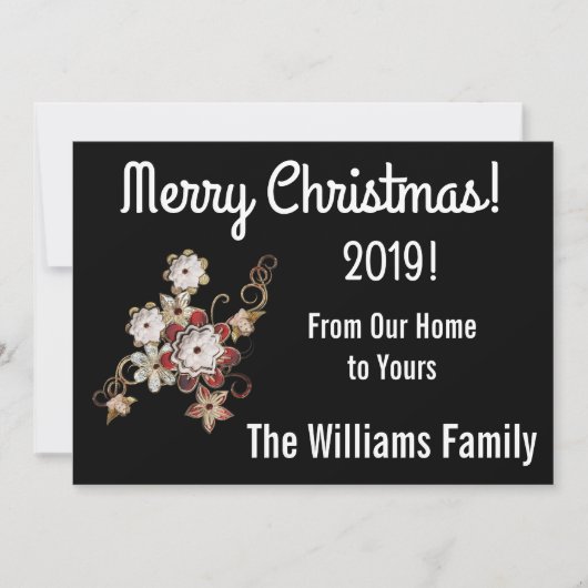 天使、宝石、花きらめくクリスマスカード サンキューカード (正面)