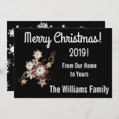 天使、宝石、花きらめくクリスマスカード サンキューカード (正面/裏面)