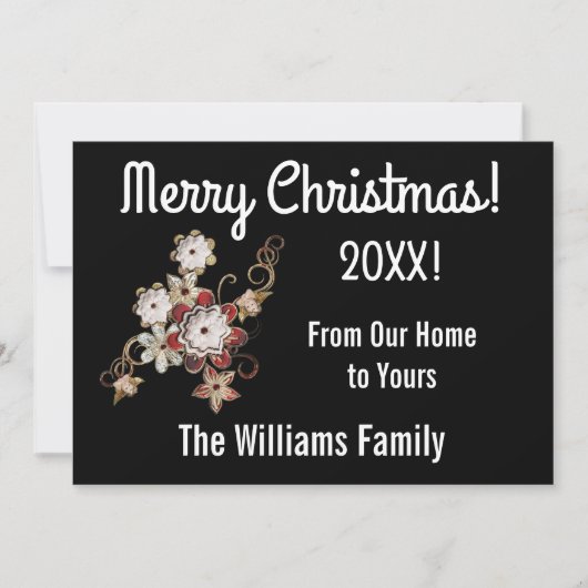 天使、宝石、花きらめくクリスマスカード サンキューカード (正面)