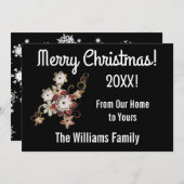 天使、宝石、花きらめくクリスマスカード サンキューカード (正面/裏面)