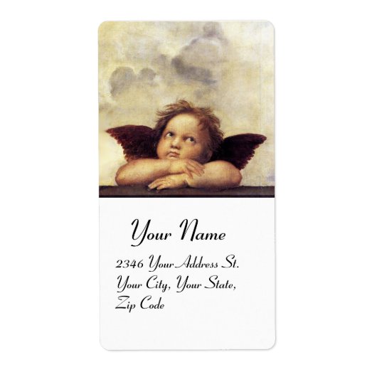 天使 / 羽を持つ小さな天使、茶色、白 ラベル (正面)