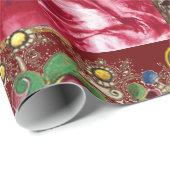 天使、羽、宝石、金ゴールドフローラクリスマス ラッピングペーパー (ロールコーナー)