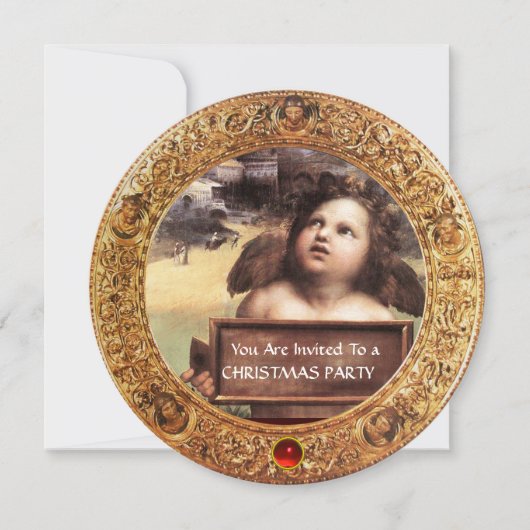 天使,翼のあるケルビクリスマスパーティー赤ルビージェム 招待状 (正面)