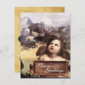 天使、翼のあるケルブ、ブルーサファイア、羊皮紙 シーズンポストカード (正面/裏面)