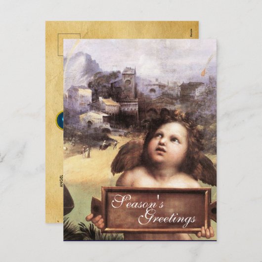 天使、翼のあるケルブ、ブルーサファイア、羊皮紙 シーズンポストカード (正面/裏面)