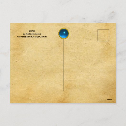 天使、翼のあるケルブ、ブルーサファイア、羊皮紙 シーズンポストカード (裏面)